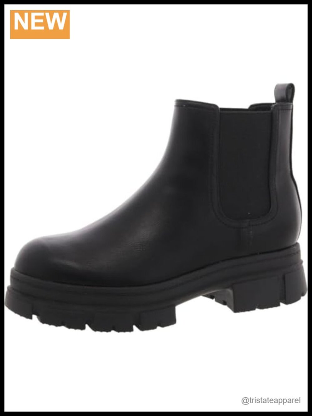 Faux Leather Ankle Booties Lug Sole Pull-On Chelsea Boots
